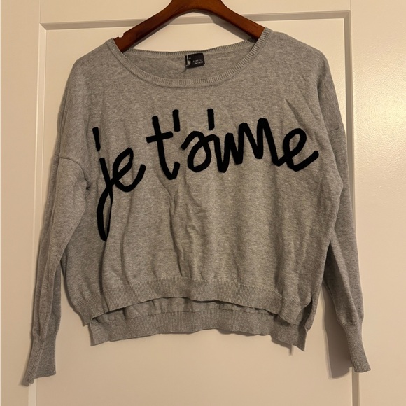 EUC! Sparkle & Fade Crop Sweater with Black 'Je t'aime' Print, Size XS - Picture 2 of 5